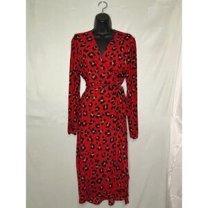 CAbi Siren Wrap Dress Red Leopard Print M Long Sleeve Stretch Mesh Party Date